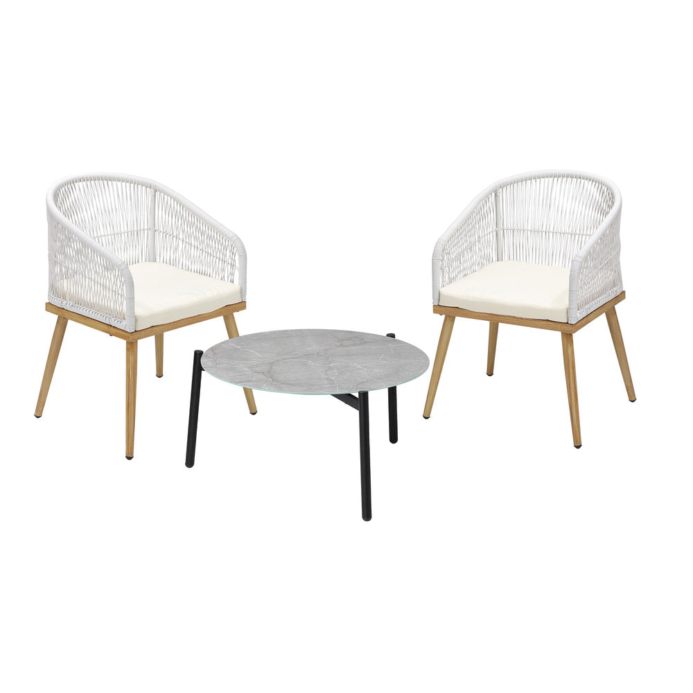 Livsip 3 Piece Outdoor Patio Set 70cm Table Polyester Chair Rope