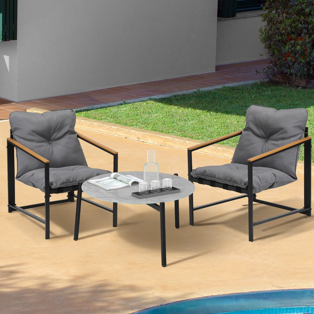 Livsip 3PC Outdoor Patio Set 70CM Round Table with 2 Armchairs