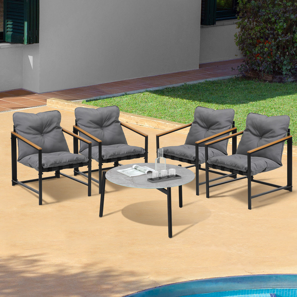 4 Seater Outdoor Patio Set 70CM Round Grey Marble Table
