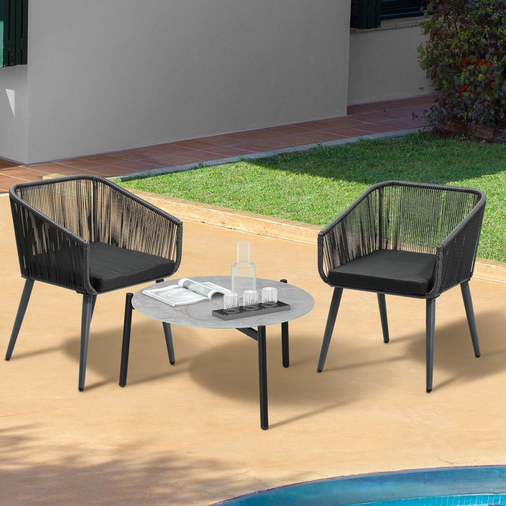 Livsip 3 Piece Outdoor Patio Set 70cm Table Polyester rope