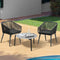 3PCS Outdoor Patio Set Rope Chairs 70cm Glass Coffee Table Grey
