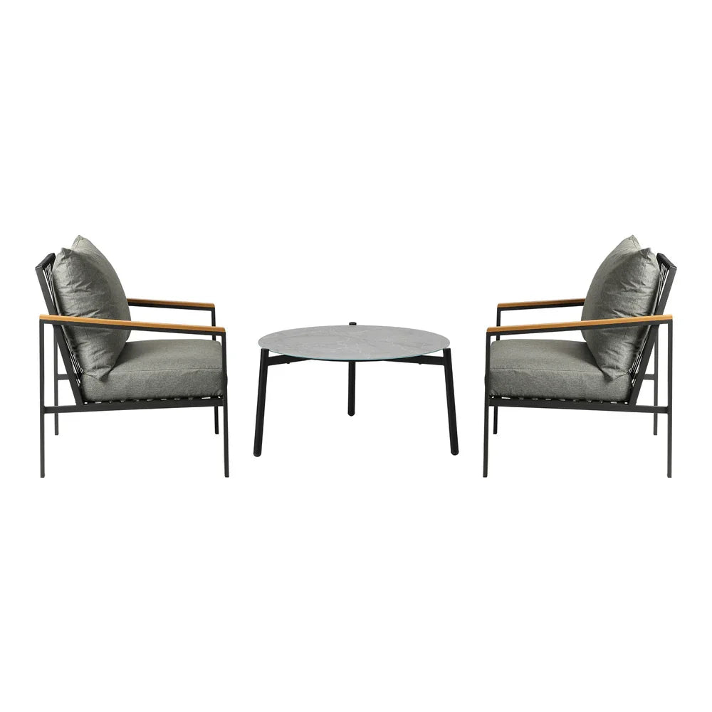 3PCS Outdoor Lounge Set Grey 70cm Coffee Table Chairs
