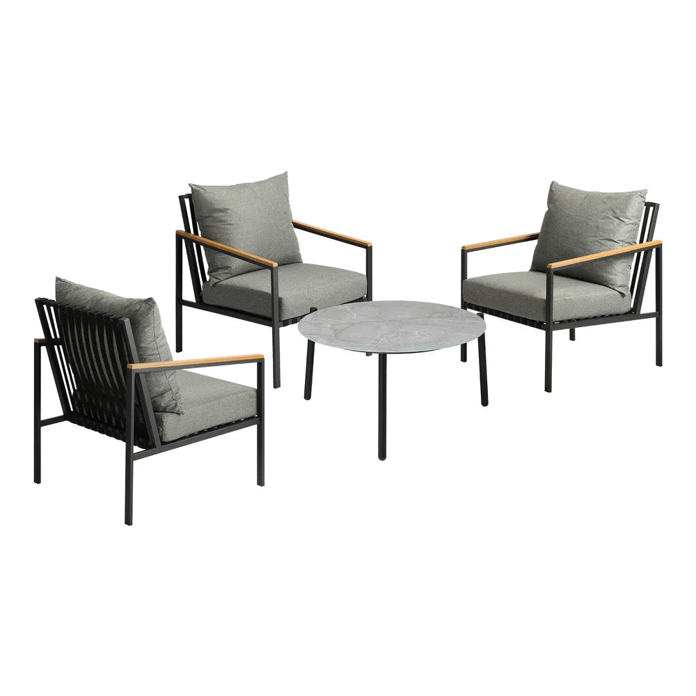 4PCS Outdoor Lounge Set Grey 70cm Coffee Table with Chairs