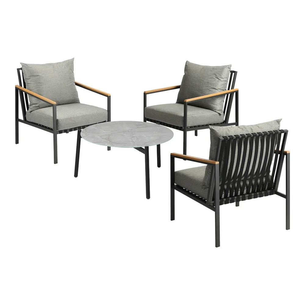 4PCS Outdoor Lounge Set Grey 70cm Coffee Table with Chairs