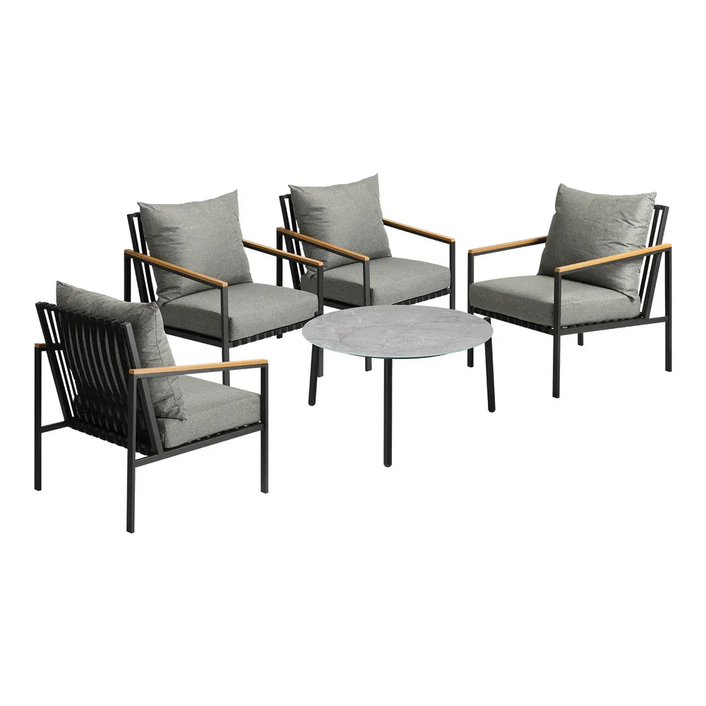 Outdoor Lounge Set Coffee Grey 70cm Table Chairs 5PCS