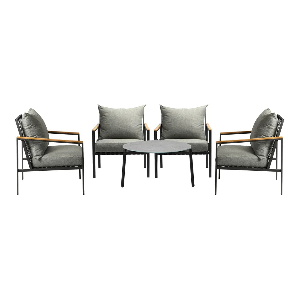 Outdoor Lounge Set Coffee Grey 70cm Table Chairs 5PCS