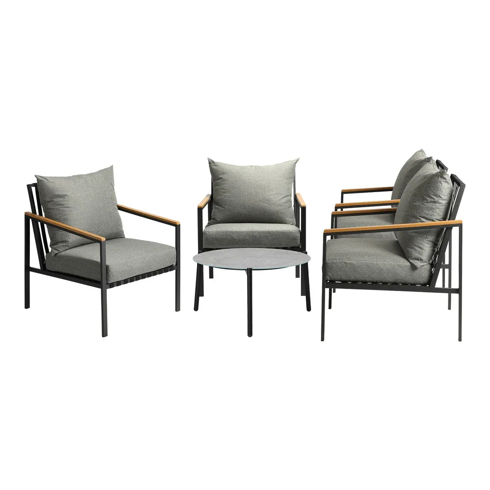 Outdoor Lounge Set Coffee Grey 70cm Table Chairs 5PCS
