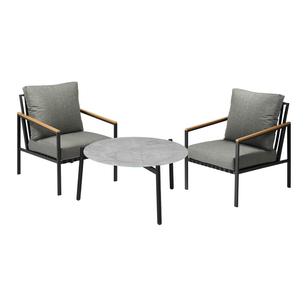 3PC Outdoor Patio Lounge Set 70cm Coffee Table Sofa Chairs
