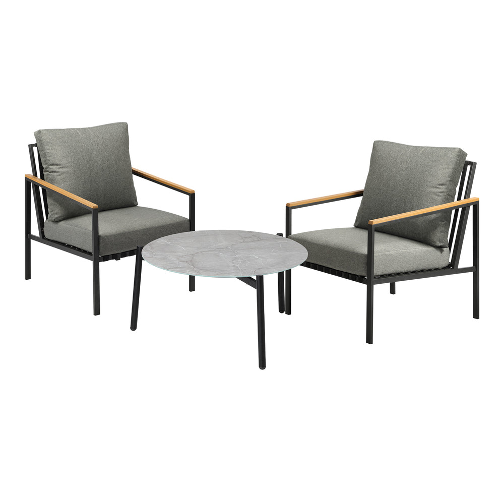 3PC Outdoor Patio Lounge Set 70cm Coffee Table Sofa Chairs