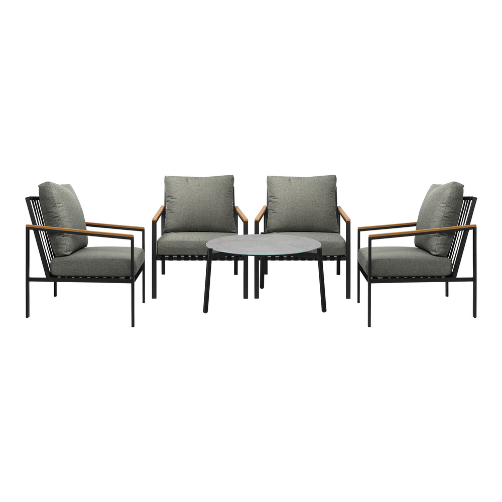 5PC Outdoor Patio Set Grey 70cm Coffee Table Sofa Chairs