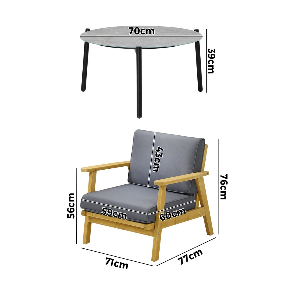 Outdoor Lounge Set 3PCS 70cm Grey Coffee Side Table