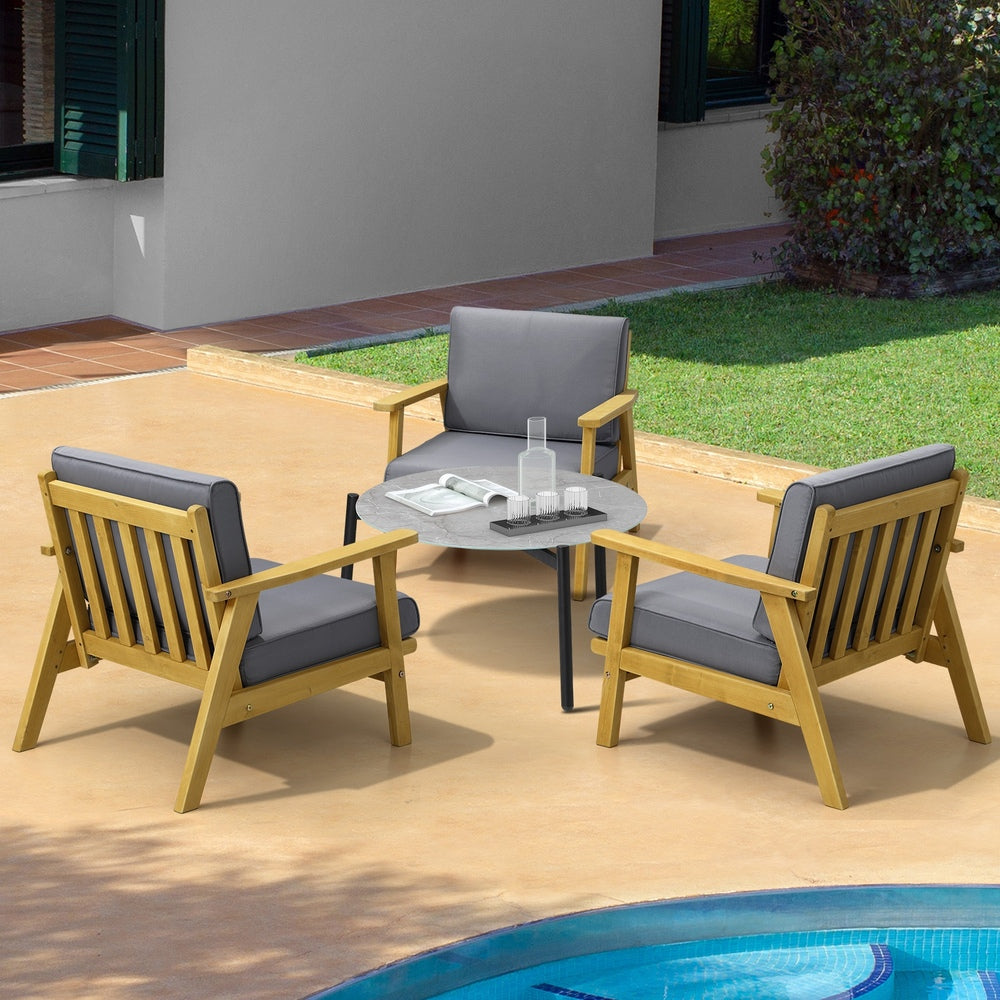 4PCS Outdoor Lounge Set Grey Coffee Side Table with Chairs