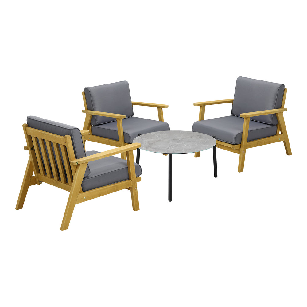 4PCS Outdoor Lounge Set Grey Coffee Side Table with Chairs