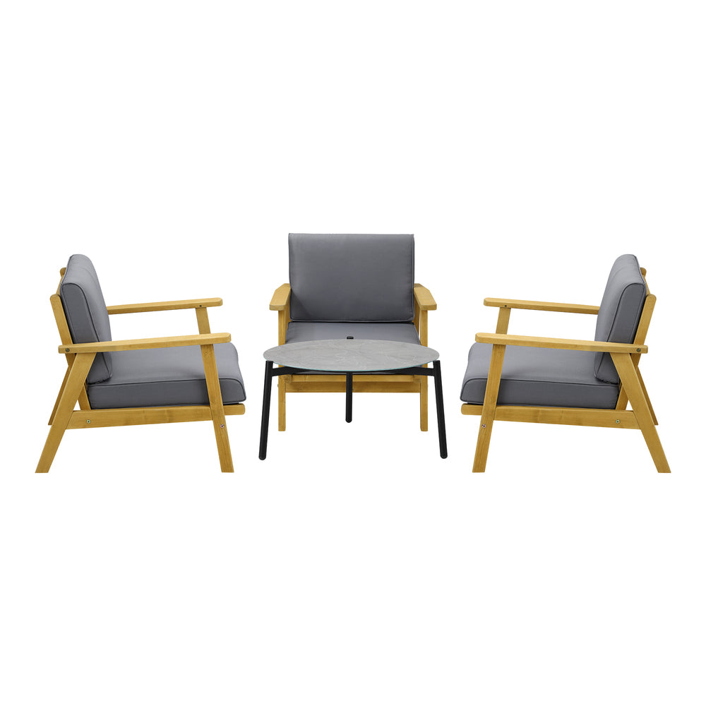 4PCS Outdoor Lounge Set Grey Coffee Side Table with Chairs