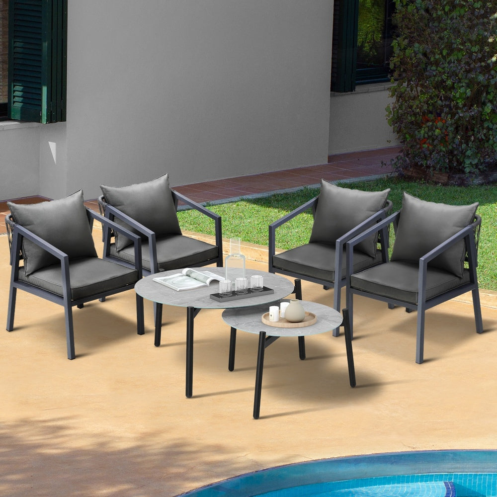 6PCS Outdoor Patio Set Grey 70cm Coffee Table Set Grey Chairs