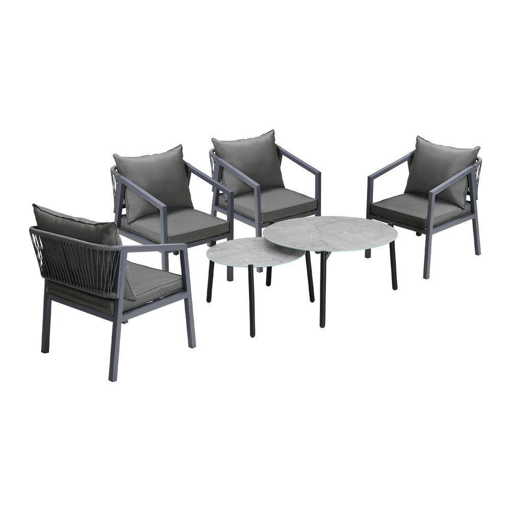 6PCS Outdoor Patio Set Grey 70cm Coffee Table Set Grey Chairs