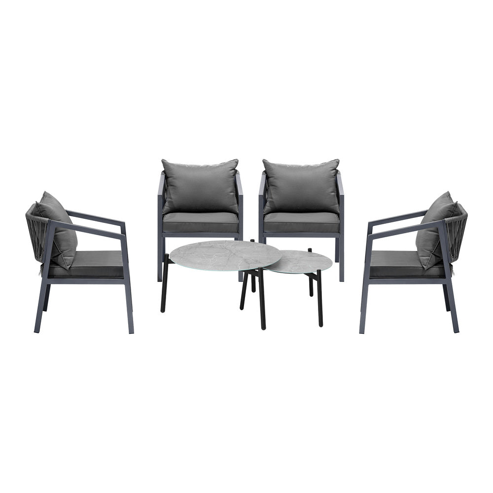 6PCS Outdoor Patio Set Grey 70cm Coffee Table Set Grey Chairs