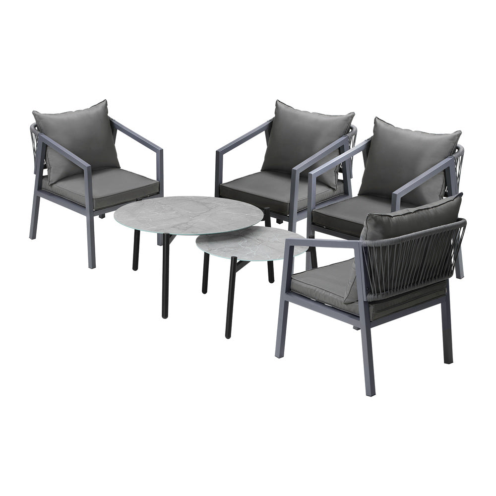 6PCS Outdoor Patio Set Grey 70cm Coffee Table Set Grey Chairs