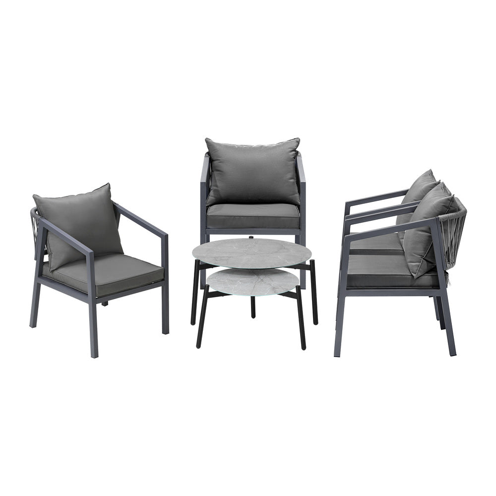 6PCS Outdoor Patio Set Grey 70cm Coffee Table Set Grey Chairs