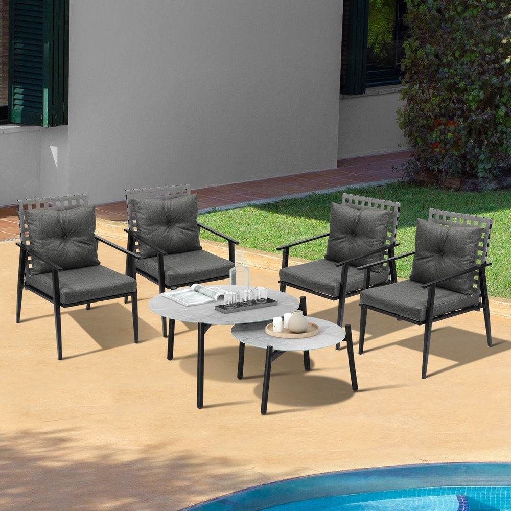 Outdoor Patio Set 2pc Grey Table Sets 4pc Rattan Black Chairs