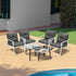 6pc Outdoor Patio Set Grey Round Table 4pc Rattan White Chairs