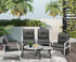 6pc Outdoor Patio Set Grey Round Table 4pc Rattan White Chairs
