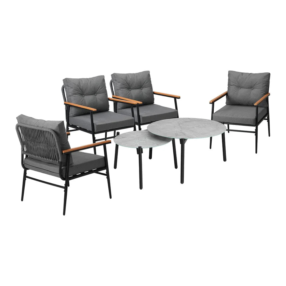 Livsip 6PCS Outdoor Patio Set Grey Table Set with Black Chairs
