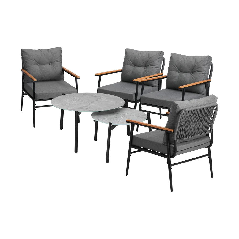 Livsip 6PCS Outdoor Patio Set Grey Table Set with Black Chairs