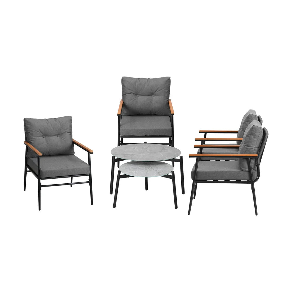 Livsip 6PCS Outdoor Patio Set Grey Table Set with Black Chairs