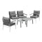 6PCS Outdoor Patio Set Grey Table Set with White Chairs