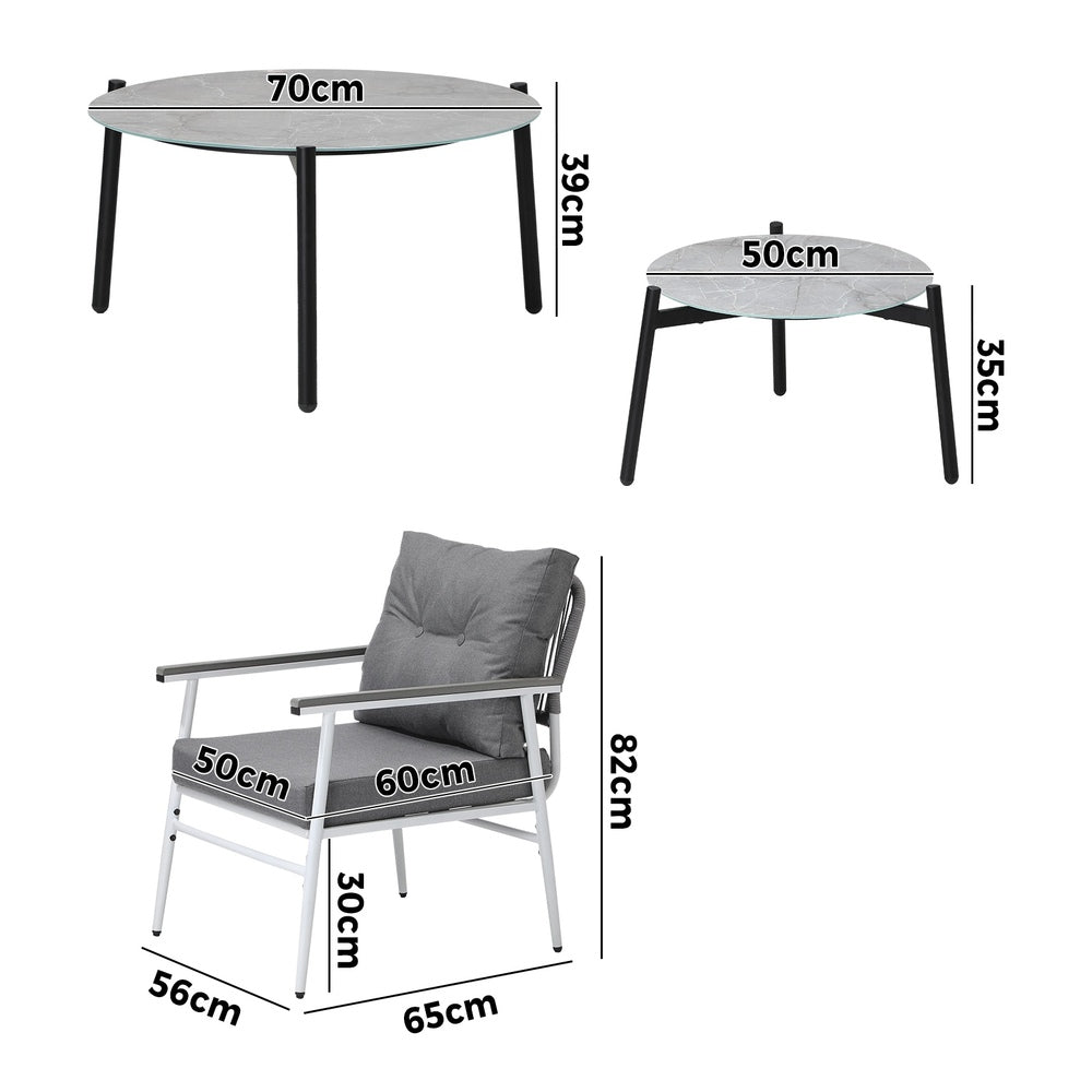 6PCS Outdoor Patio Set Grey Table Set with White Chairs