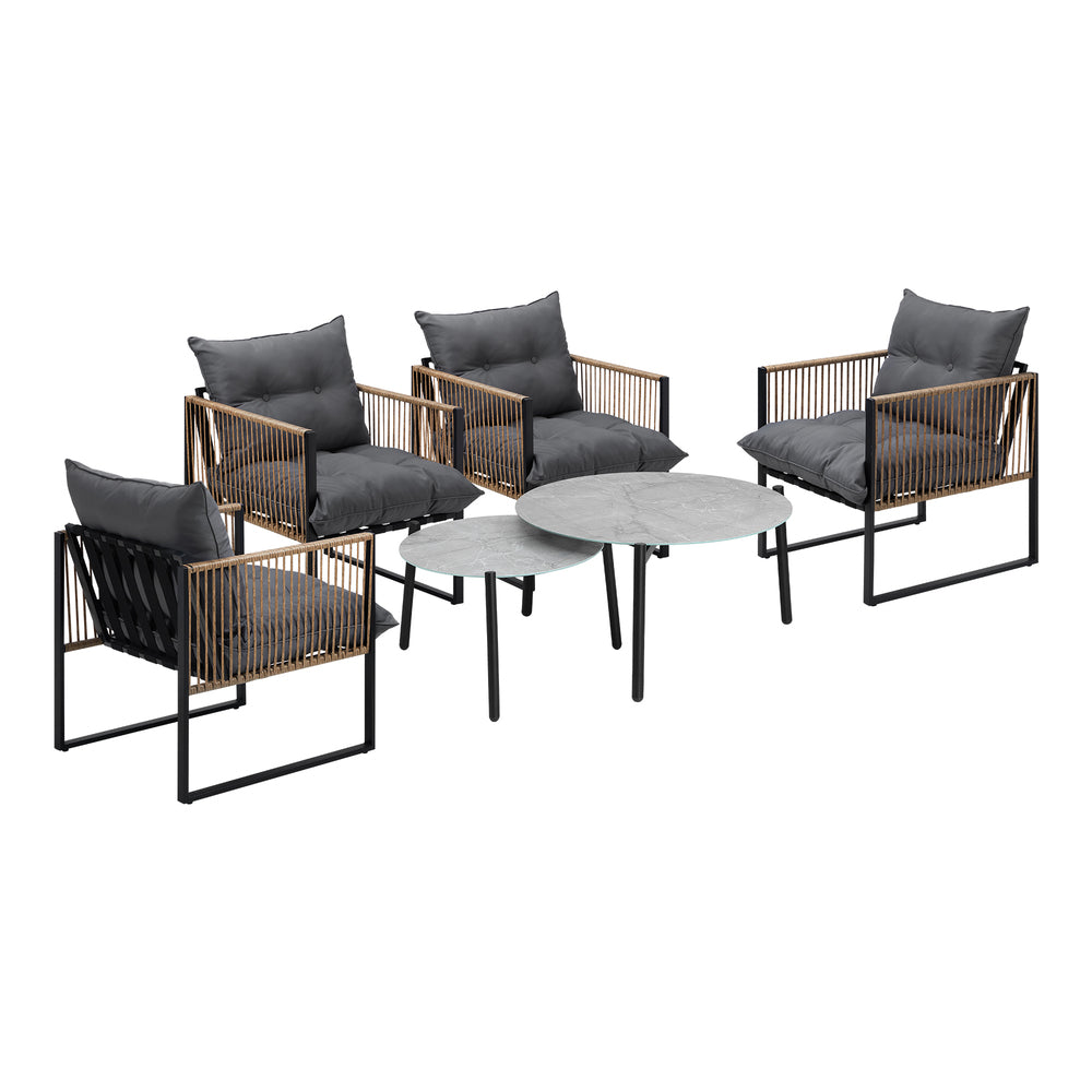 6PCS Outdoor Patio Set Grey Coffee Table Set Rattan Chairs