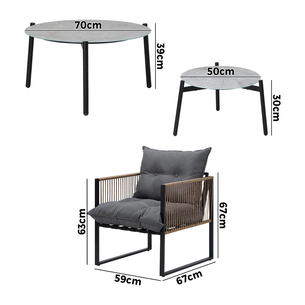 6PCS Outdoor Patio Set Grey Coffee Table Set Rattan Chairs