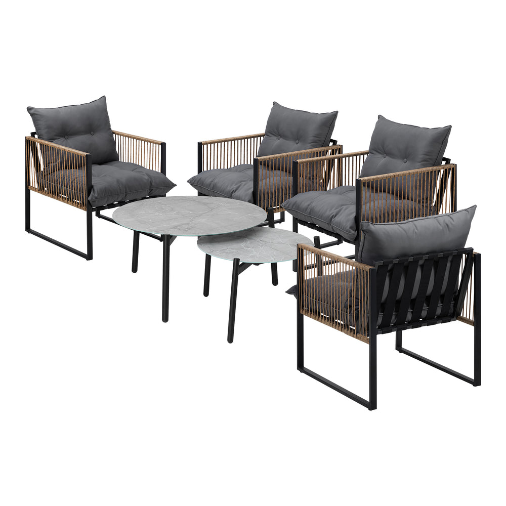 6PCS Outdoor Patio Set Grey Coffee Table Set Rattan Chairs