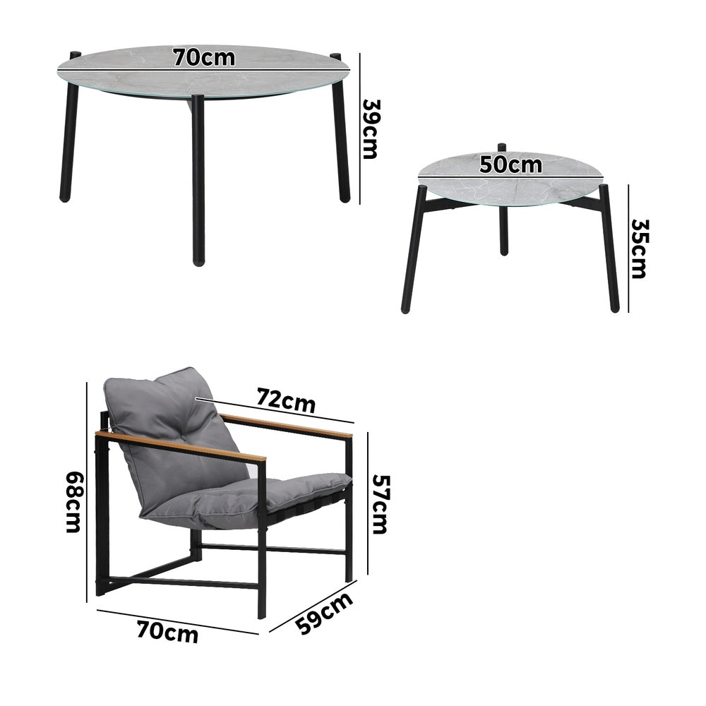 6PC Outdoor Patio Set Round Grey Marble Table Sets with Chairs