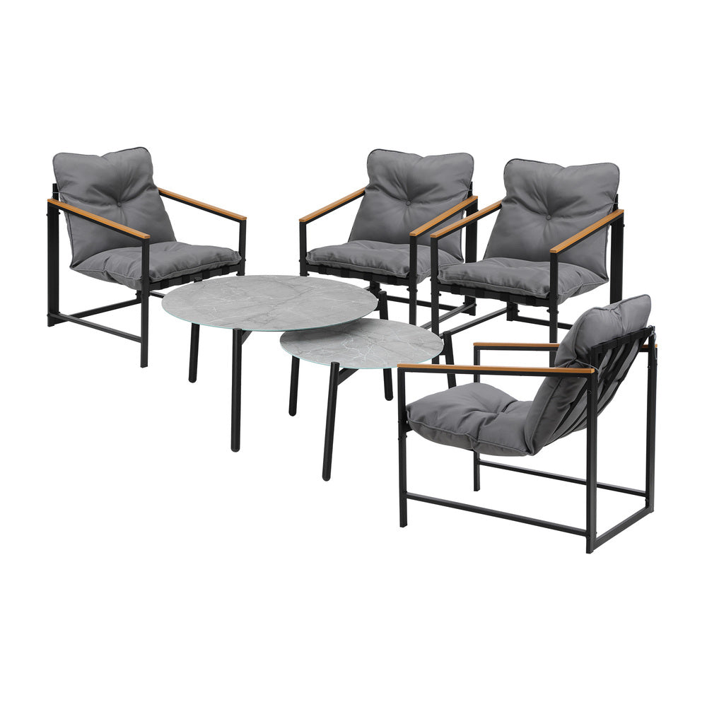 6PC Outdoor Patio Set Round Grey Marble Table Sets with Chairs