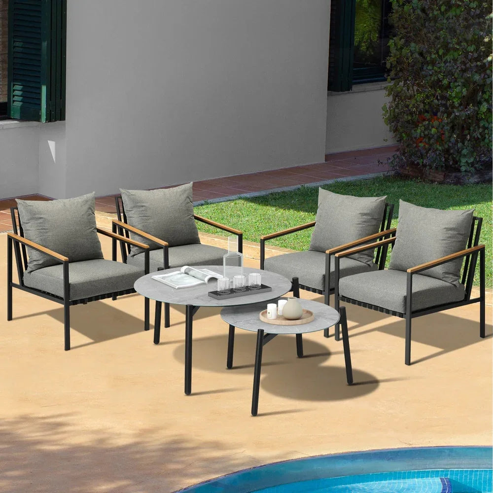 6PCS Outdoor Lounge Set Grey 50/70cm Coffee Table Chairs
