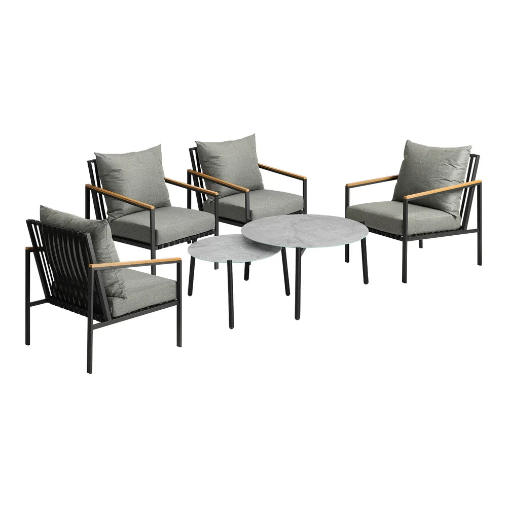 6PCS Outdoor Lounge Set Grey 50/70cm Coffee Table Chairs