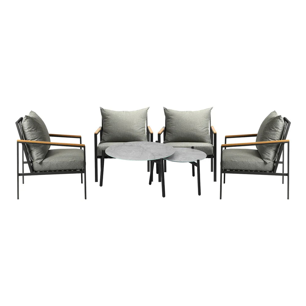 6PCS Outdoor Lounge Set Grey 50/70cm Coffee Table Chairs