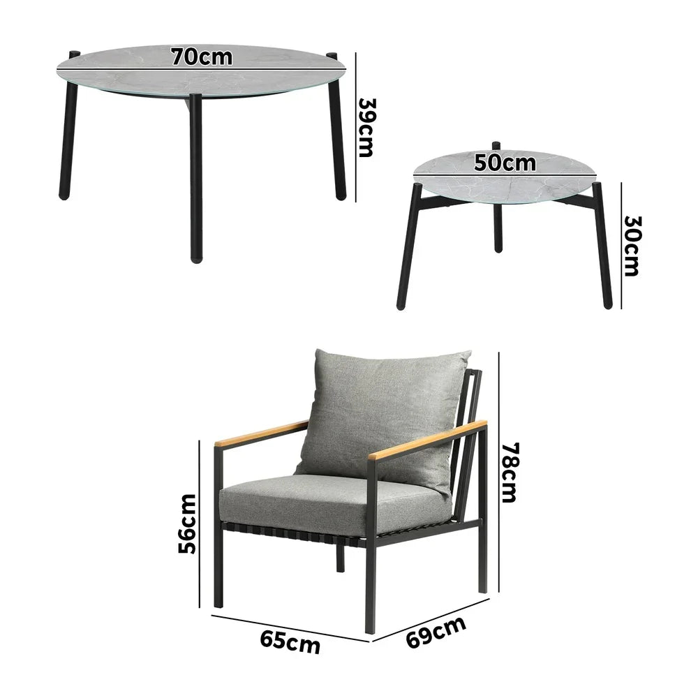 6PCS Outdoor Lounge Set Grey 50/70cm Coffee Table Chairs