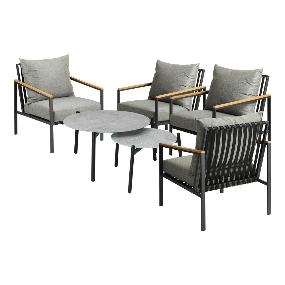 6PCS Outdoor Lounge Set Grey 50/70cm Coffee Table Chairs