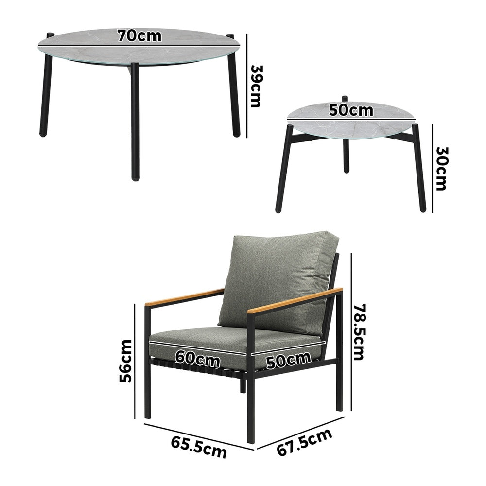 6PCS Outdoor Lounge Set Grey Coffee Table Set with Chairs