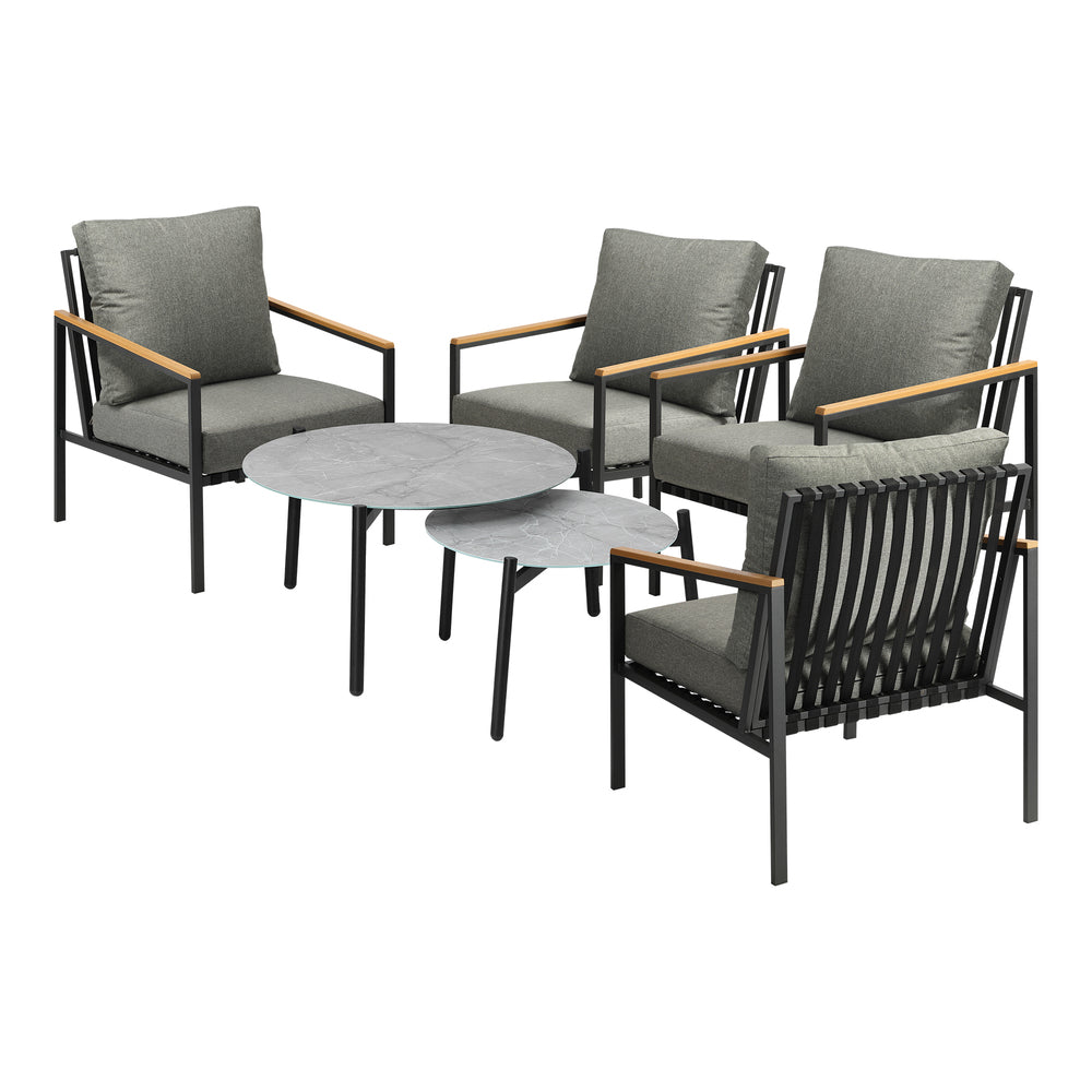 6PCS Outdoor Lounge Set Grey Coffee Table Set with Chairs