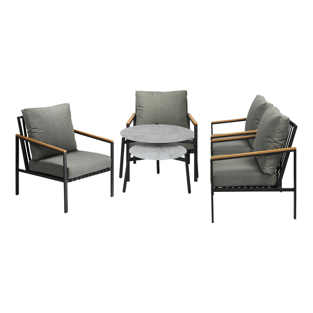 6PCS Outdoor Lounge Set Grey Coffee Table Set with Chairs