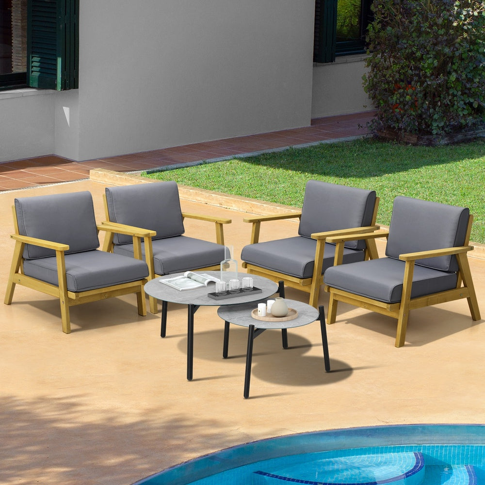 6PCS Outdoor Lounge Set 2pc Grey Coffee Table Sets with Armchairs