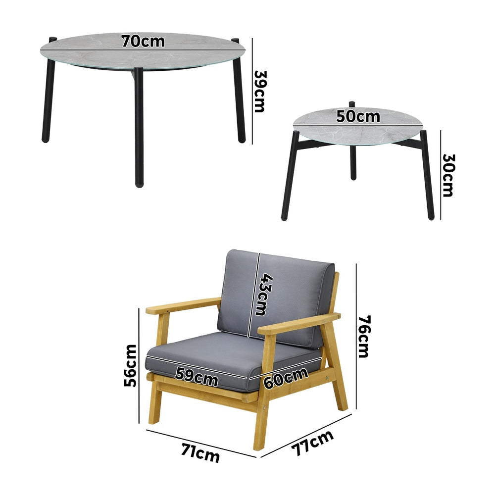 6PCS Outdoor Lounge Set 2pc Grey Coffee Table Sets with Armchairs