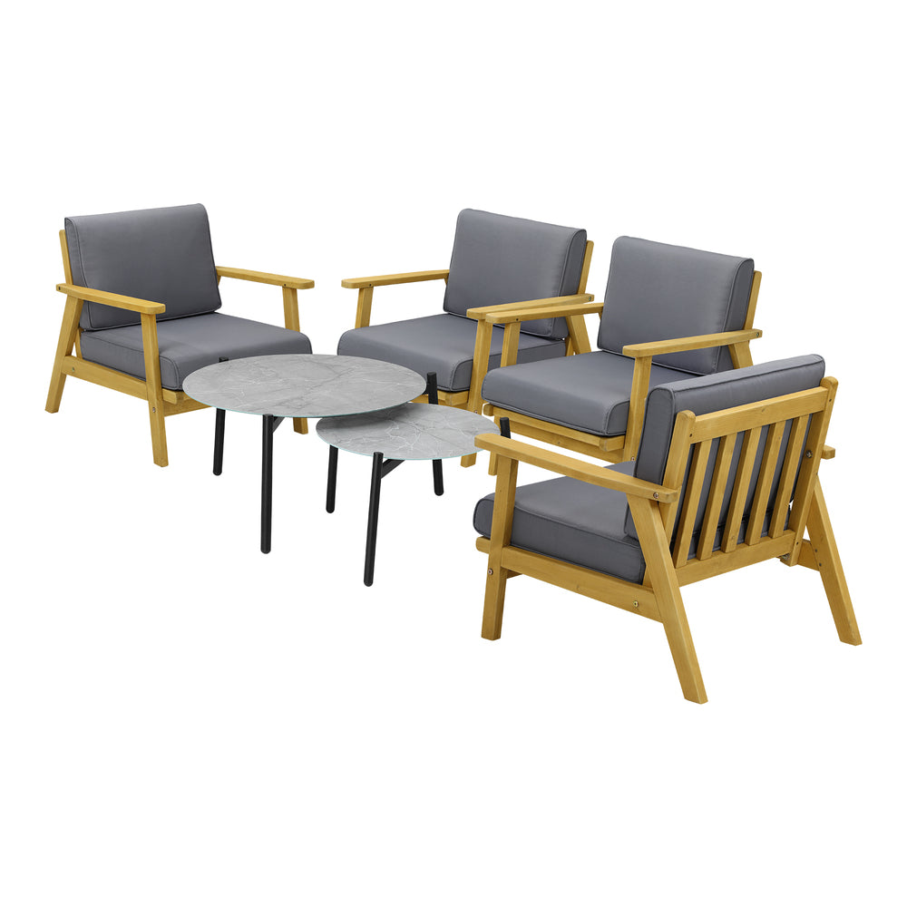 6PCS Outdoor Lounge Set 2pc Grey Coffee Table Sets with Armchairs