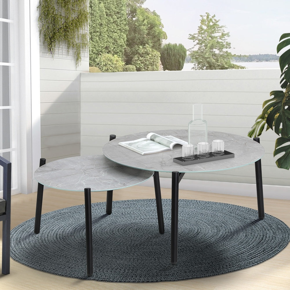 Livsip Outdoor Coffee Side Marble Table Set Grey 2PC