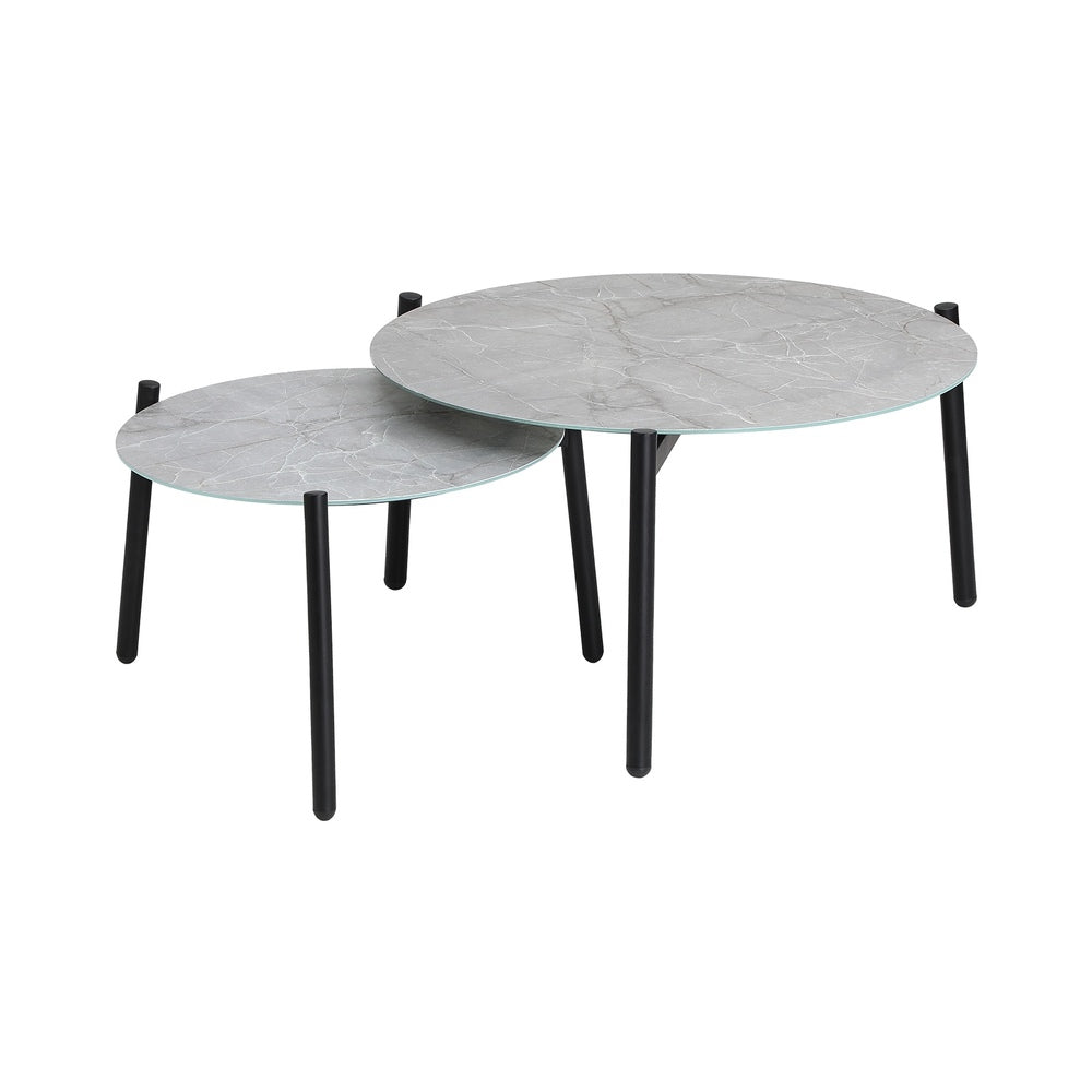 Livsip Outdoor Coffee Side Marble Table Set Grey 2PC