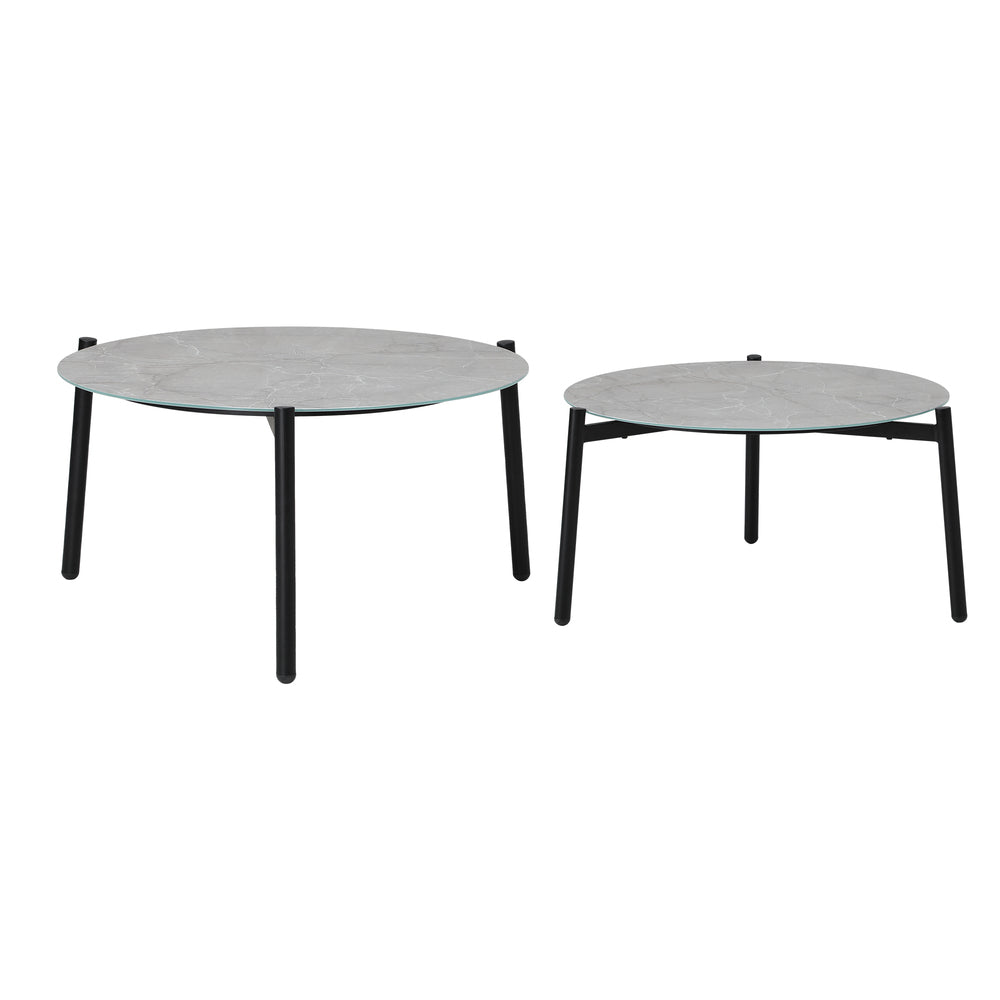 Livsip Outdoor Coffee Side Marble Table Set Grey 2PC